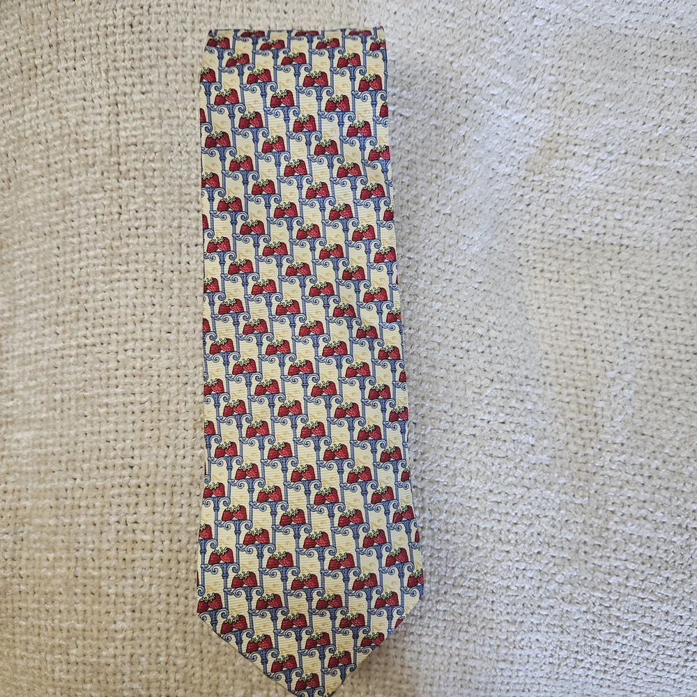 Fumagalli's Uomo Pale Yellow w/ Red Strawberries Patterned  Silk Tie